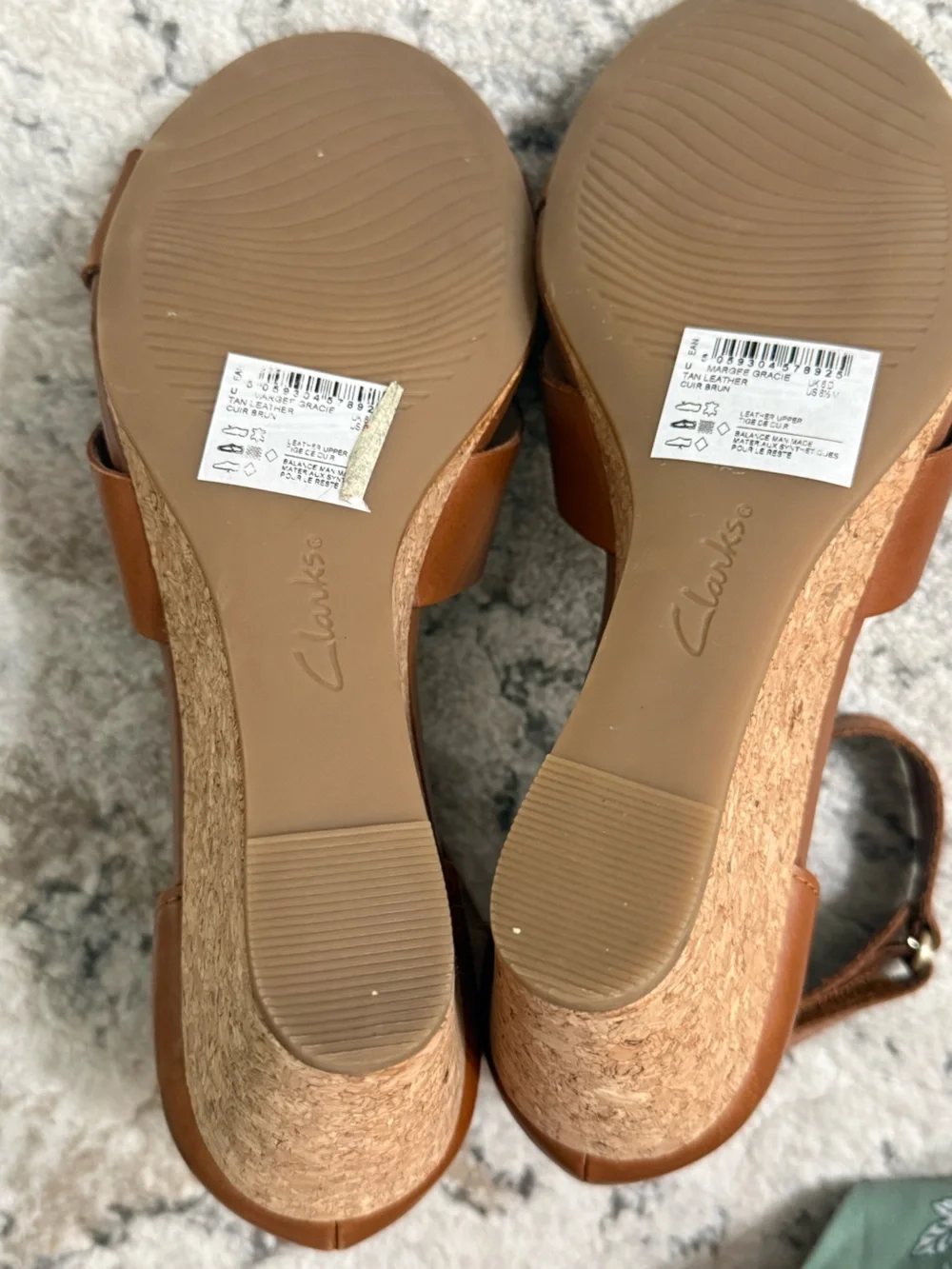 Clarks Tan Leather Crossover Cork Wedge Sandals